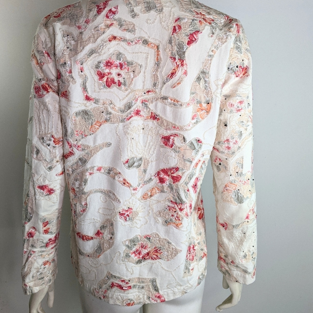 Chicos Patchwork Embroidered Jacket Floral Beaded - image 5